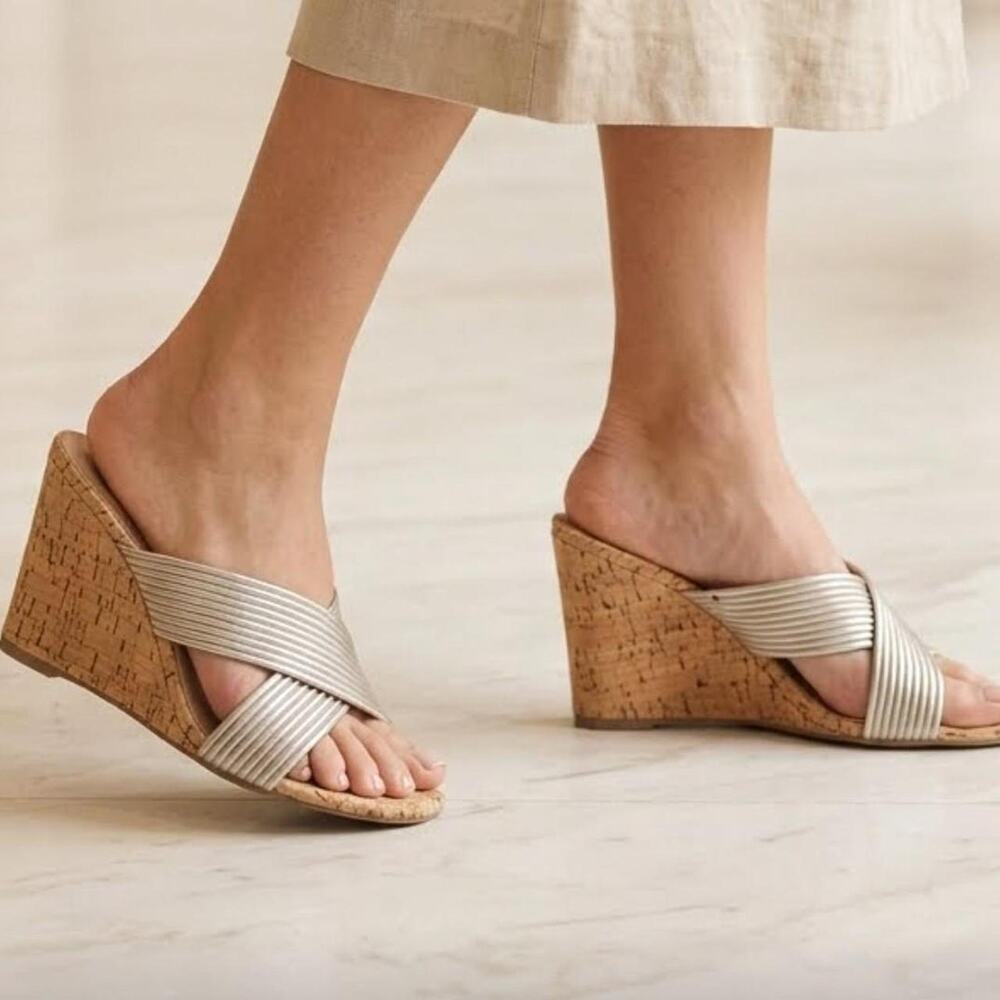 Cream tan cork wedge